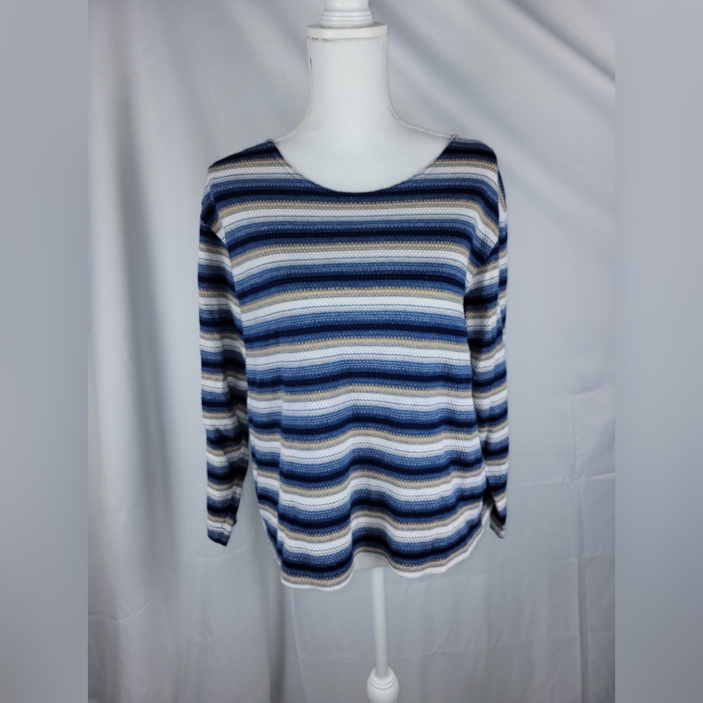 LA Gold Shirt Long Sleeves | Blue White and Tan Striped | Size Medium